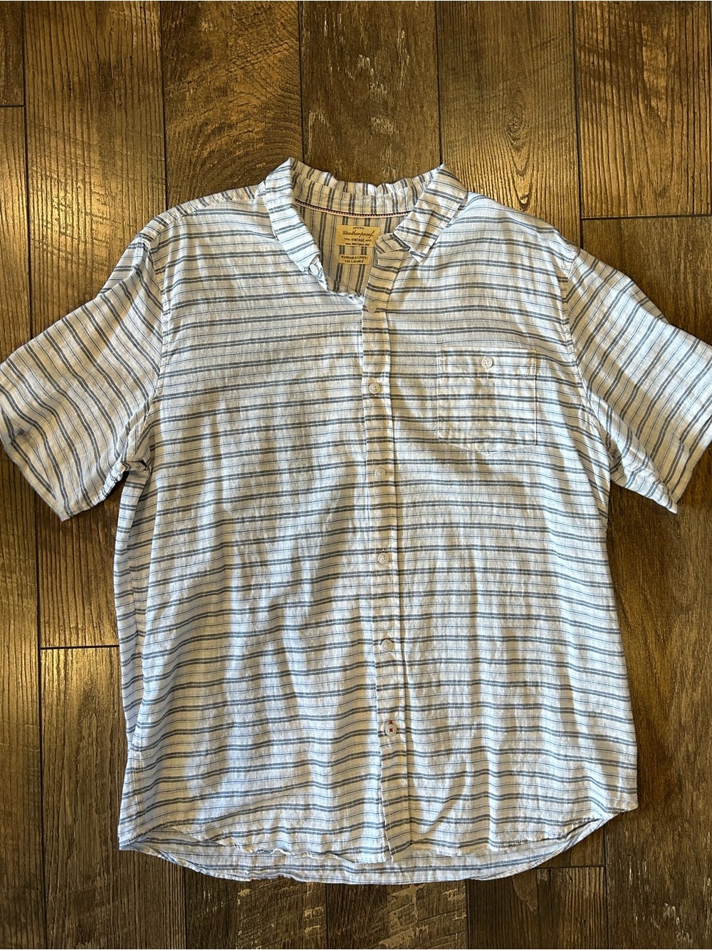 Men's Lightweight Short-Sleeve Striped Button Shirt - White & Blue